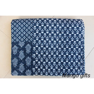 Cubrecama de Algodón Indio Kantha con Parches Indigo, Hecho a Mano, de Lujo, en Tamaños King y Queen, Peso Personalizado para Hogares y Hoteles - Product Image 5