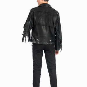 แจ็คเก็ตบอมเบอร์หนังวัวแท้ทรงสลิมฟิตคุณภาพสูงสำหรับผู้ชาย สไตล์ไฮสตรีท ทนทาน กันลม มีชายครุย โปรโมชั่นพิเศษ - Product Image 2