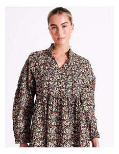 Vacation Shoulder Knee-Length Viscose A-Line Casual <b>Dress</b> V-Neckline Stand Collar Volume with Buttoned Cuffs <b>Elasticated</b> Waist - Product Image 4
