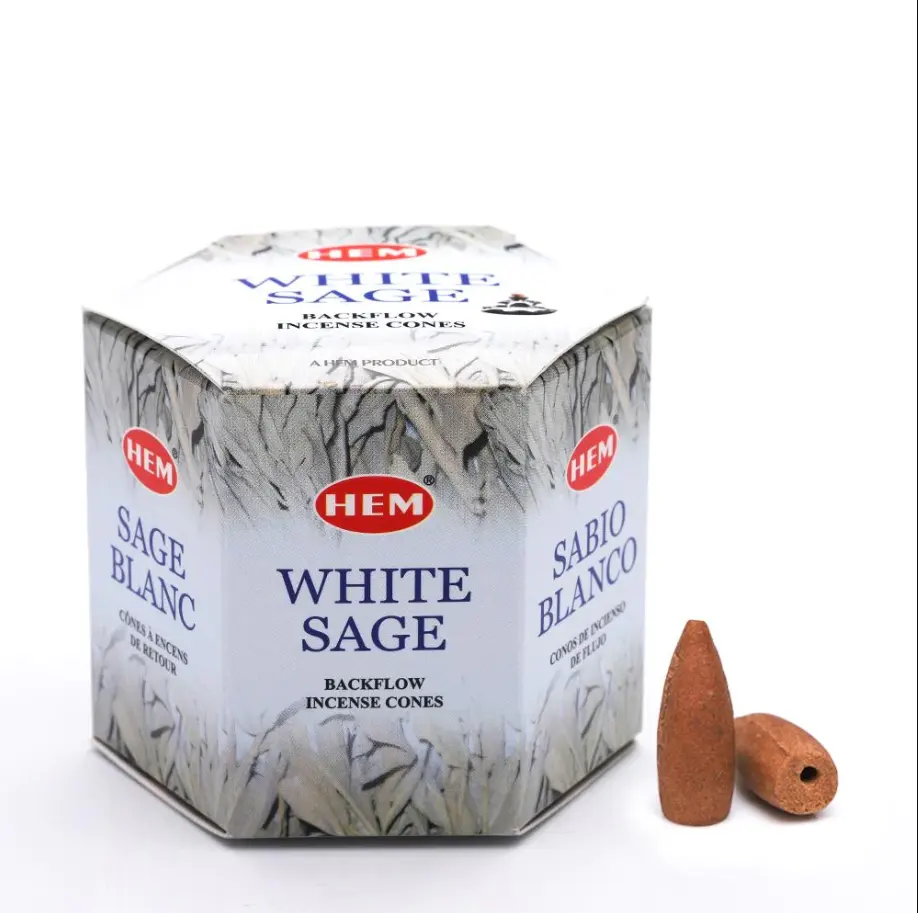 Top High Quality Hem White Sage Backflow Dhoop Cones are an essential prayer incense that releases a mild fragrance pack of 40