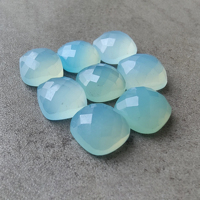Qualité AAA+ Naturelle, Calcédoine Aqua Bleue, Forme Coussin Carrée, Facettée, Dos Plat, Calibrée, Certifiée par un tiers