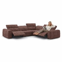 Maßgefertigtes L-förmiges Brotform-Sektionalsofa mit Lederbezug und Motorisierung für Wohnzimmer in Villen & Hotels