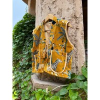 Veste matelassée unisexe réversible en velours brut de coton, style bohème floral, inspirée des hippies, pour femme, col en V, séchage rapide, manches courtes
