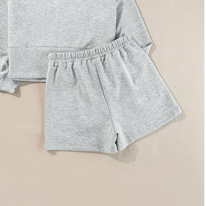 OEM/ODM short pour femme 100% jersey de coton couleur gris foncé court avec ficelle de coton vêtements décontractés légers short pour femme - Product Image 5