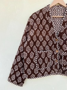 Chaqueta Kantha de algodón hecha a mano, abrigo bohemio acolchado Reversible, ropa de abrigo de Festival con estampado de bloques para mujer, chaqueta Unisex, Idea de regalo - Product Image 6