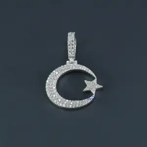 Fine 14kt white gold mens hip hop pendant with dazzling lab grown diamonds featuring striking moon and star design vvs clarity