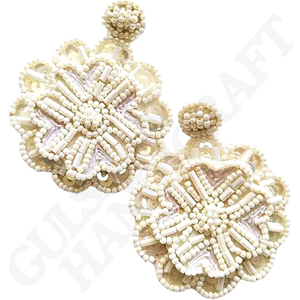 Boucles d'oreilles pendantes tissées à la main à la mode vintage Broderie en forme de fleur personnalisée écologique inspirée de la nature pour les fêtes - Product Image 3