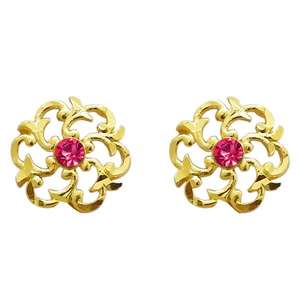 Kriaa 14K/18K chapado en oro Floral Stud Pendiente con piedra austriaca Rosa Mariposa de moda y patrón de flores 1311738 - Product Image 1