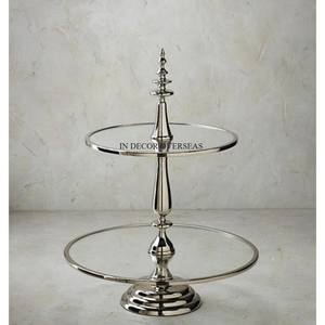 ขาตั้งเค้กทรงกลมขัดเงาเคลือบเงาสีเงินพร้อมขาตั้งใบเคลือบแป้งสีดำ - Product Image 5