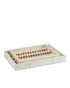 Bandeja de mármol de bambú con incrustaciones de madera y resina de estilo moderno de la mejor calidad, bandeja de servicio con incrustaciones de hueso redondeado para restaurante de Hotel en casa - Product Image 2