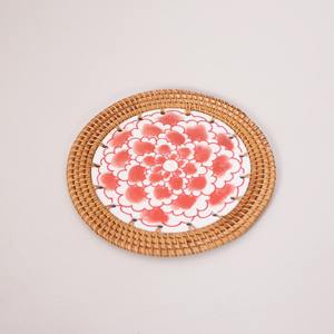 Assiettes rondes en céramique de rotin rouge chargeurs de plaques naturelles en gros pour les décorations de table du dîner - Product Image 4