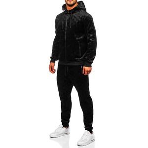Nouveaux ensembles de survêtements en velours noir pour hommes, streetwear, qualité supérieure, sur mesure, ensembles de jogging hip-hop, capuche ajustable élégante, ensemble imprimé - Product Image 3