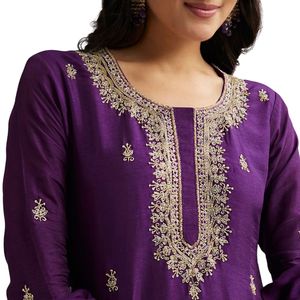 Abito Sharara con taglio viola Dana ricamato Dupatta per abiti eleganti da festa e abiti da sposa tradizionali indiani - Product Image 2
