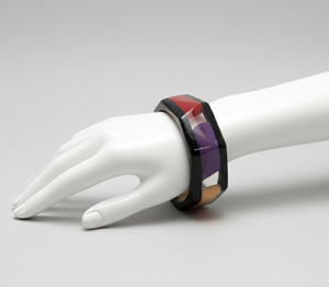 Bracelet jonc en résine géométrique unisexe noir multicolore, design artistique en spirale épaisse, bijoux tendance, cadeau - Product Image 1