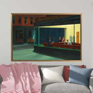 Toile imprimée : Art du Diner Nighthawks, Décoration américaine emblématique, 1P : Cadre doré - Product Image 1