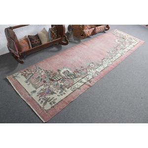 Tapis turc vintage 3x10,3 pieds (92x313 cm), tapis persan en laine rose - Product Image 2