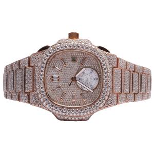 Montre chronographe de luxe pour homme, hip-hop, moissanite, entièrement sertie de diamants, bracelet en or rose, clarté VVS, verre - Product Image 2