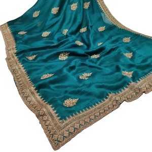 Nouvelle butte et bordure de pot de broderie de qualité supérieure avec pierre de Khabarovsk sur sari en mousseline de soie pour femmes vente en ligne de style formel - Product Image 1