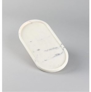 Plateau de service décoratif en marbre blanc pour cuisine à domicile avec poignée fantaisie plateau en bois rond pour décoration de salle de bain - Product Image 6