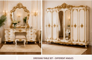 Compre una Cama King Size de Madera de Teca Tallada de Alta Gama con Cómoda y Armario a Juego, Juego de Muebles de Dormitorio Principal Estilo Francés - Product Image 4