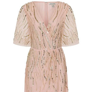 Vestido de baile decorado con cristal de longitud completa con cuello en V, vaina con cuentas de lentejuelas, tela de malla polivinílica, cóctel Formal informal/de fiesta antiestático - Product Image 1