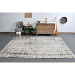 Alfombra de látex de lana de pelo medio ecológica turca clásica Vintage Beige 5,4X8,6 pies área grande Rectangular Patchwork abstracto - Product Image 5