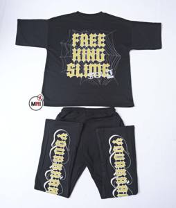 Wholesale 100% Cotton DTF Printed Men's Gym Set Custom Logo Breathable Sustainable XL <b>Short</b> <b>Sleeves</b> Tracksuit Plus Size Summer - Product Image 2