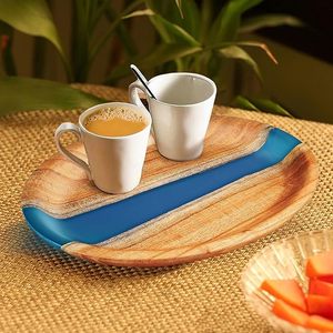 Custom <b>Large</b> Natural Solid Wood Epoxy Serving <b>Tray</b> Elegant Handmade Rustic Sushi Food Fruit Dessert Coffee <b>Tray</b> Decorative - Product Image 1