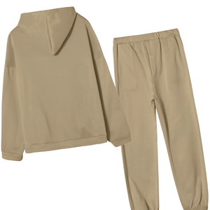 Conjunto de Sudadera con Capucha y Pantalones Deportivos de Felpa de Algodón Beige para Hombre y Mujer, Ropa Deportiva Casual de Invierno, Venta al Por Mayor, Logotipo Personalizado - Product Image 4