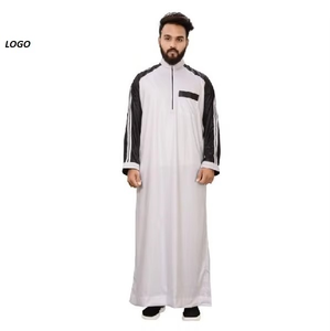 Vente chaude vêtements islamiques à manches longues hommes Thobe Jubba musulman prière porter nouveauté confortable respirant couleurs unies - Product Image 5