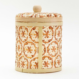 Artisan <b>Rattan</b> Canister with Wooden Lid Traditional Handcrafted Bamboo <b>Storage</b> <b>Box</b> - Product Image 3