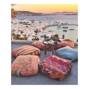 Moroccan Leather Pouf Handmade Ottoman Footstool Traditional Handcrafted <b>Pouffe</b> Home Decor Boho Ottoman <b>Seat</b> Living Roo - Product Image 1