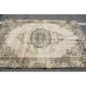 Tapis Patchwork Vintage Classique en Laine Beige Marron Fait à la Main Rectangle Polyester Peluche Latex pour Chambre Chevet Taille 5.3X8.3 ft - Product Image 3