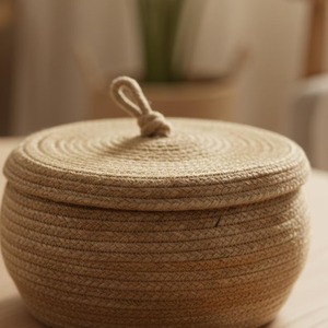 Panier en macramé de style Pimokin, couleur orange, pour le rangement à domicile, décoration, salon, chambre à coucher, en provenance d'Inde - Product Image 5