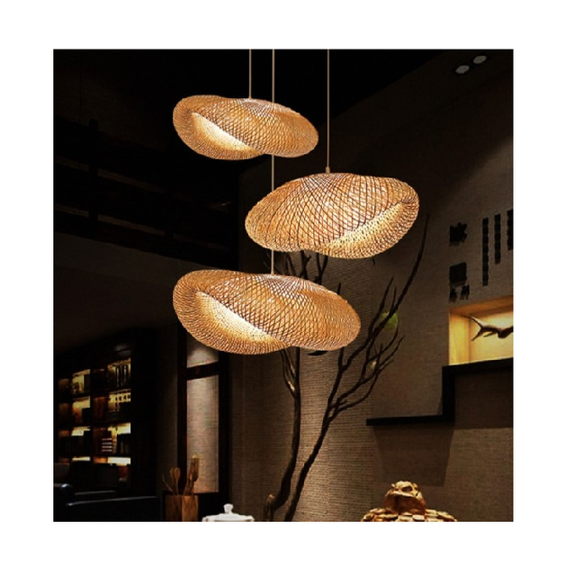 Unique Rattan Bamboo Lamp Shape Organic Bamboo Wicker Weaving Standing Chandelier Pendant Lighting for New Year Decoration