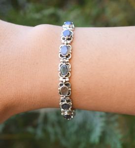 Pulsera ajustable de Plata de Ley 925 sólida para mujer, Natural labradorita, corte ovalado facetado, bisel de piedras preciosas, regalo de esqueleto - Product Image 6