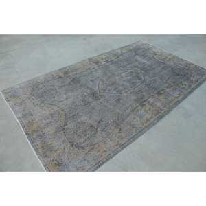 Tapis turc vintage 5x8,8 pieds, grand tapis, tapis en laine grise - Product Image 3