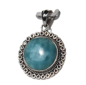 Pendentif en argent sterling 925 unisexe de créateur élégant pierre de cristal de guérison naturelle en rhodium avec cabochon en larimar vert - Product Image 6