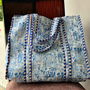 Haute qualité fait à la main tigre imprimé coton matelassé Style Boho femmes plage utiliser grand sac fourre-tout sac à provisions - Product Image 1