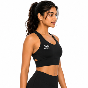 <b>Women</b> <b>Black</b> Racerback High Support Seamless Spandex/Nylon Sports Bra <b>Crop</b> <b>Top</b> Custom Gym Activewear Workout Fitness Yoga - Product Image 3