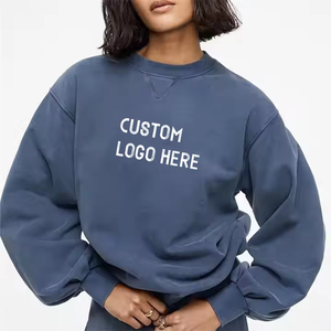 Pull oversize pour femme, hiver, lavage vintage, mode streetwear, tissu doux, logo personnalisé sur le devant, emballage en gros - Product Image 1