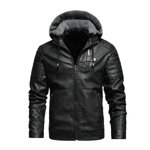 Chaquetas blancas informales para motocicleta, chaqueta de cuero a la moda para hombre, abrigos de cuero con forro polar de otoño con capucha, ropa de invierno para hombre - Product Image 6