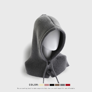 Masque de ski chaud d'hiver à la mode personnalisé de concepteur OEM écharpe à capuche chapeau pull bonnet tricoté chapeau cagoule à boutons - Product Image 4