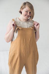 Femmes été décontracté longue combinaison en lin coupe ample grande taille barboteuse solide sans manches col en v Style doux avec taille naturelle - Product Image 3