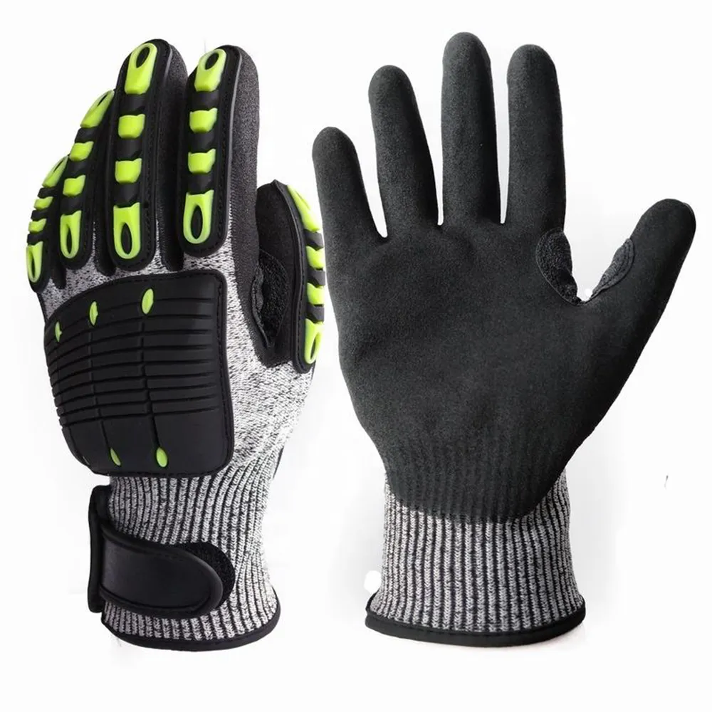 Sandy Nitrile Coated Oilfield Anti Slip Cut Resistant TPR Impact Gloves Mechanic Glove with custom logo in whole sale price