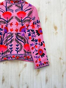 เสื้อแจ็คเก็ตผ้าฝ้ายสีชมพูสไตล์โบโฮ พร้อมกระเป๋า แจ็คเก็ตฤดูหนาว แจ็คเก็ตปักลาย เสื้อโค้ท แจ็คเก็ตผ้าฝ้าย แจ็คเก็ตซูซานี - Product Image 6