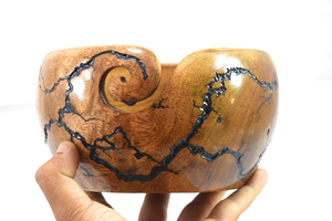 Yarn <b>Knitting</b> <b>Bowl</b> With Amazing Crack Design In Mango Wood Handcrafted <b>Knitting</b> Crochet <b>Bowl</b> For gifting - Product Image 3