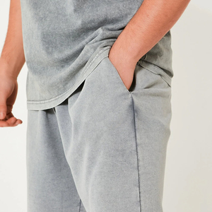 เสื้อยืดคอกลมสำหรับผู้ชายชุดเสื้อผ้า2ชิ้นเสื้อโอเวอร์ไซส์ผ้าคอตตอนซักเซ็ตสั้น - Product Image 4