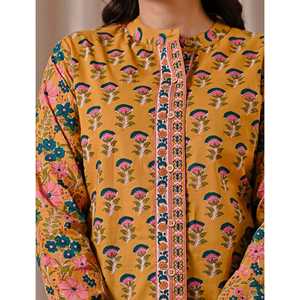 Blusa de Algodón con Estampado Floral Amarillo Intenso, Logotipo Bordado, Cuello Alto y Botones Delanteros, Talla XL, para Oficina - Product Image 2