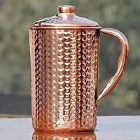 Carafe en cuivre artisanale, surface polie, design classique, couvercle inclus, haute qualité, écologique, personnalisable